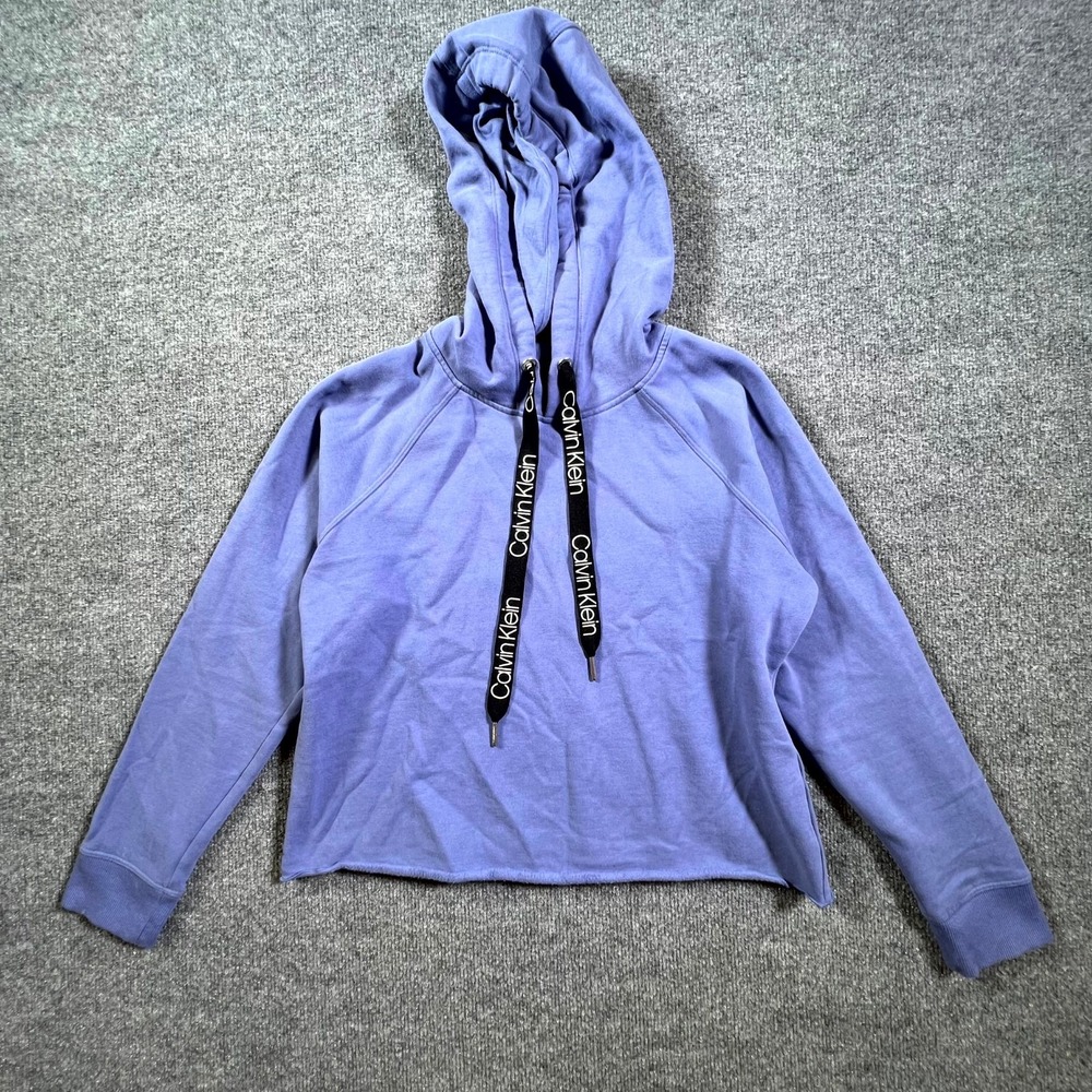 Calvin Klein Cropped Hoodie Womens Medium Blue Fleece Cotton CJMT8785